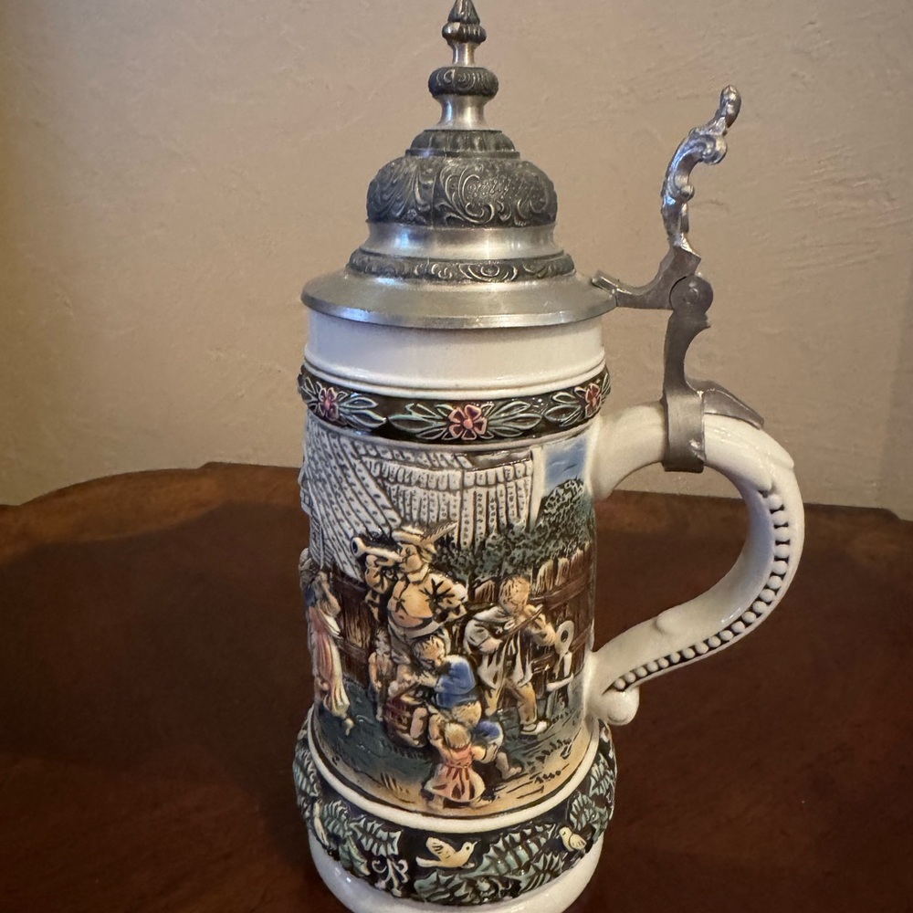 Gerz Ceramic German Porcelain Stein with Pewter Lid-Romantic Collection